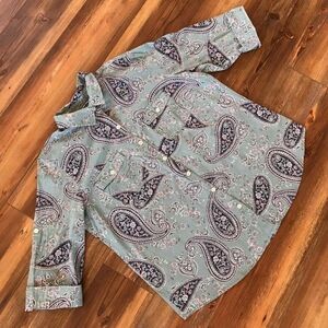 Croft & Barrow Paisley Button Down Long Sleeve Blouse Womens Size Petite Large